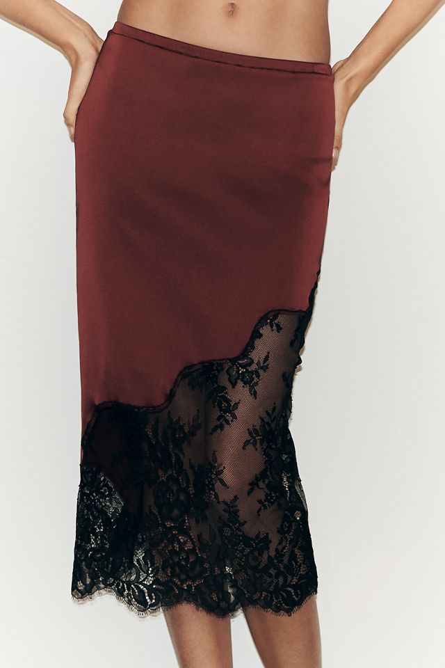 By Anthropologie Lace-Trim Midi Slip Skirt #1