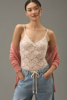 Shop By Anthropologie Sabrina V-neck Lace Bodysuit In White