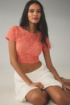 By Anthropologie Lace Baby Tee In Pink