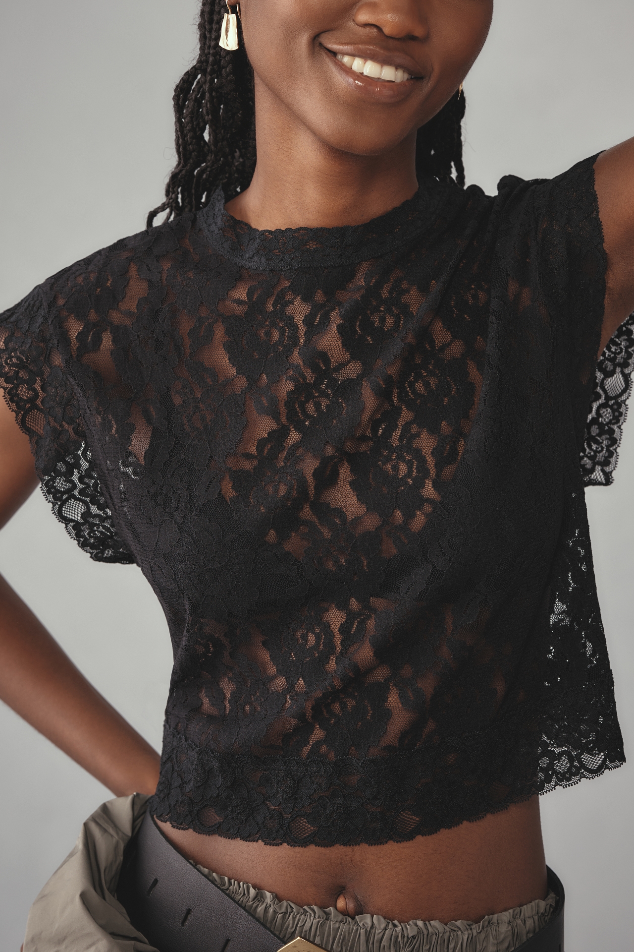 By Anthropologie High-Neck Lace Layering Top