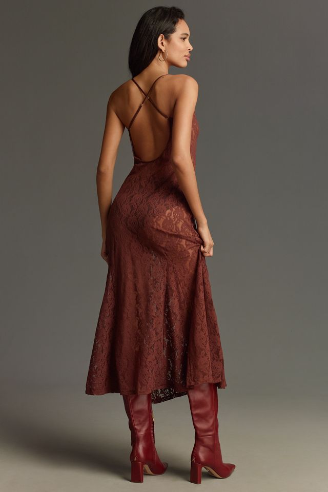 anthropologie brown lace dress By Godet Maxi Slip neckline and a dropped intimate wedding dress Burnt Orange Bridesmaid Dresses- Color:Natural White