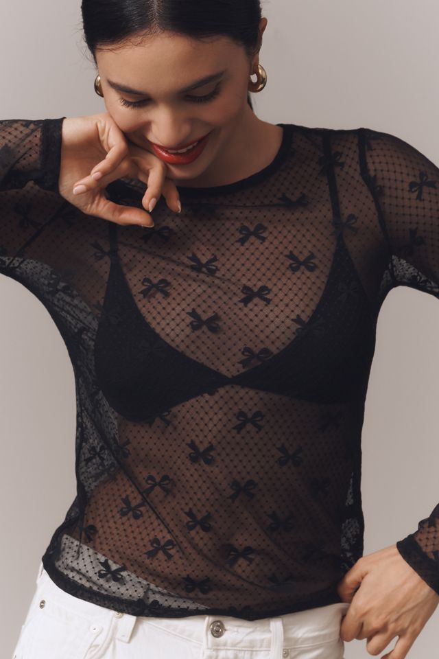 By Anthropologie Long-Sleeve Novelty Lace Top #4
