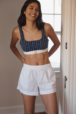 Lyrebird The  Cottoncloud Printed Scoop-neck Bra In Blue