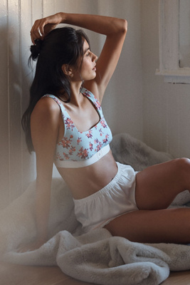 Lyrebird The  Cottoncloud Printed Scoop-neck Bra In Blue