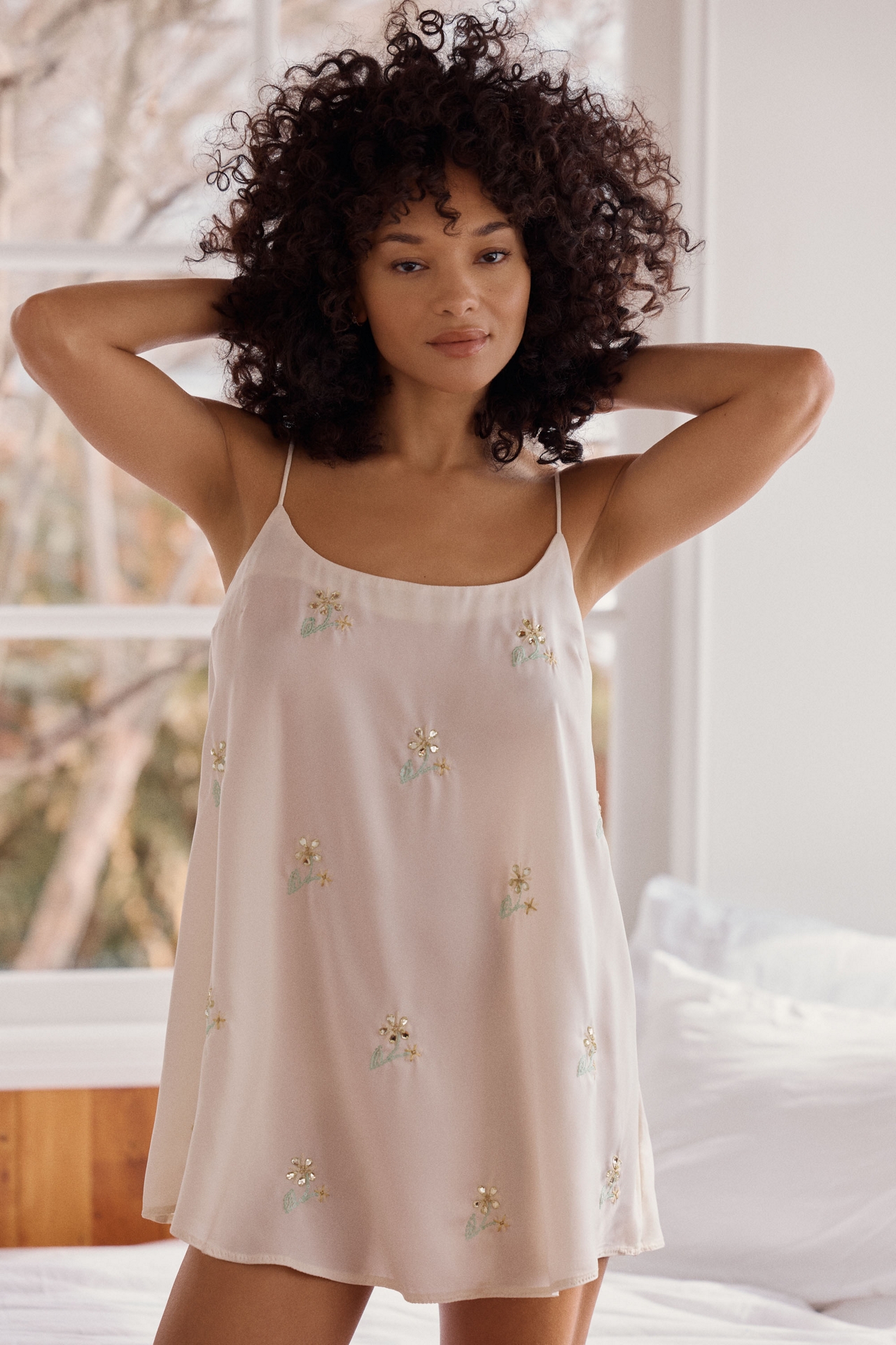 By Anthropologie Beaded Mini Slip Dress