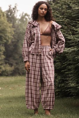 By Anthropologie Flannel Parachute Pyjama Bottoms In Purple