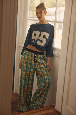 By Anthropologie The Wren Boxer Pants : Flannel Edition In Green
