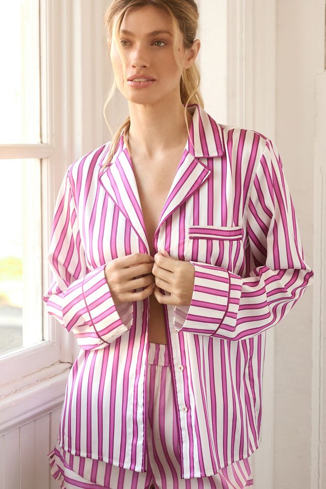 By Anthropologie Ruffled Striped Pajama Shirt