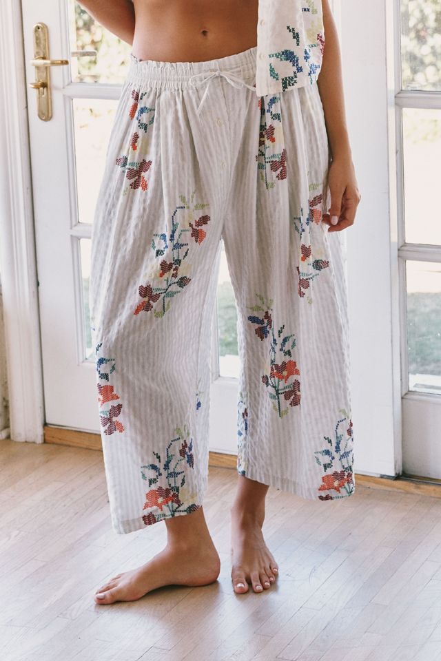 By Anthropologie Seersucker Wide-Leg Barrel Lounge Pants #1