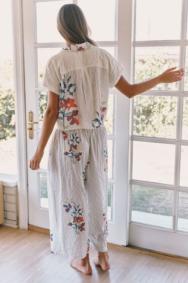 By Anthropologie Seersucker Wide-Leg Barrel Lounge Pants #2