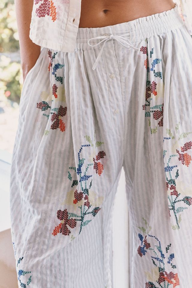 By Anthropologie Seersucker Wide-Leg Barrel Lounge Pants #3