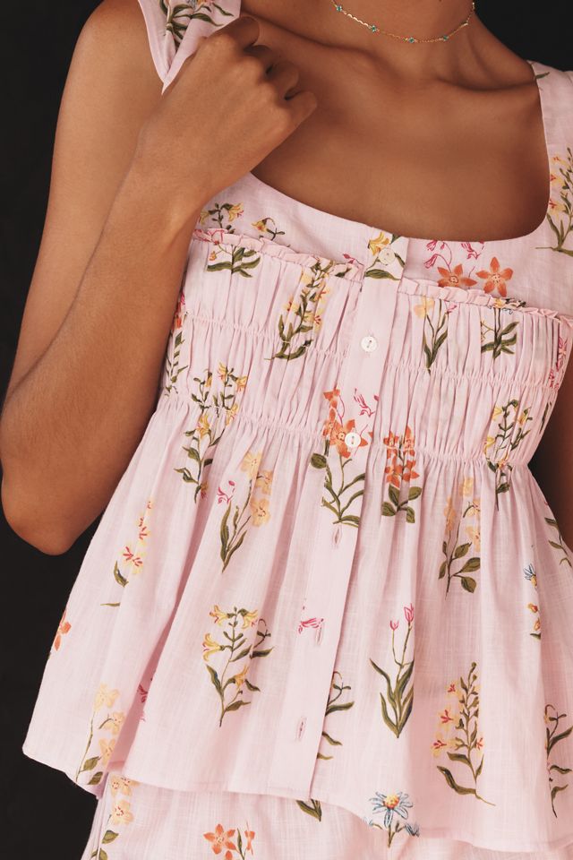 By Anthropologie Ruched Babydoll Pajama Top