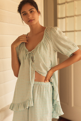 By Anthropologie Short-sleeve Ruffled Pajama Top