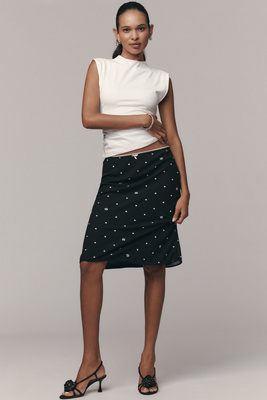 Lyrebird Printed Midi Slip Skirt In Black