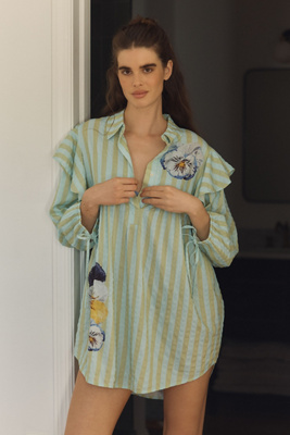 Lyrebird X Nay Bellamy Long-sleeve Popover Mini Dress In Green