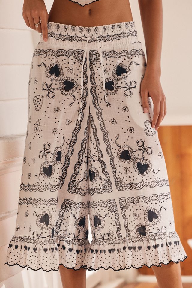 LyreBird Hearts Scalloped Crop Pants #1