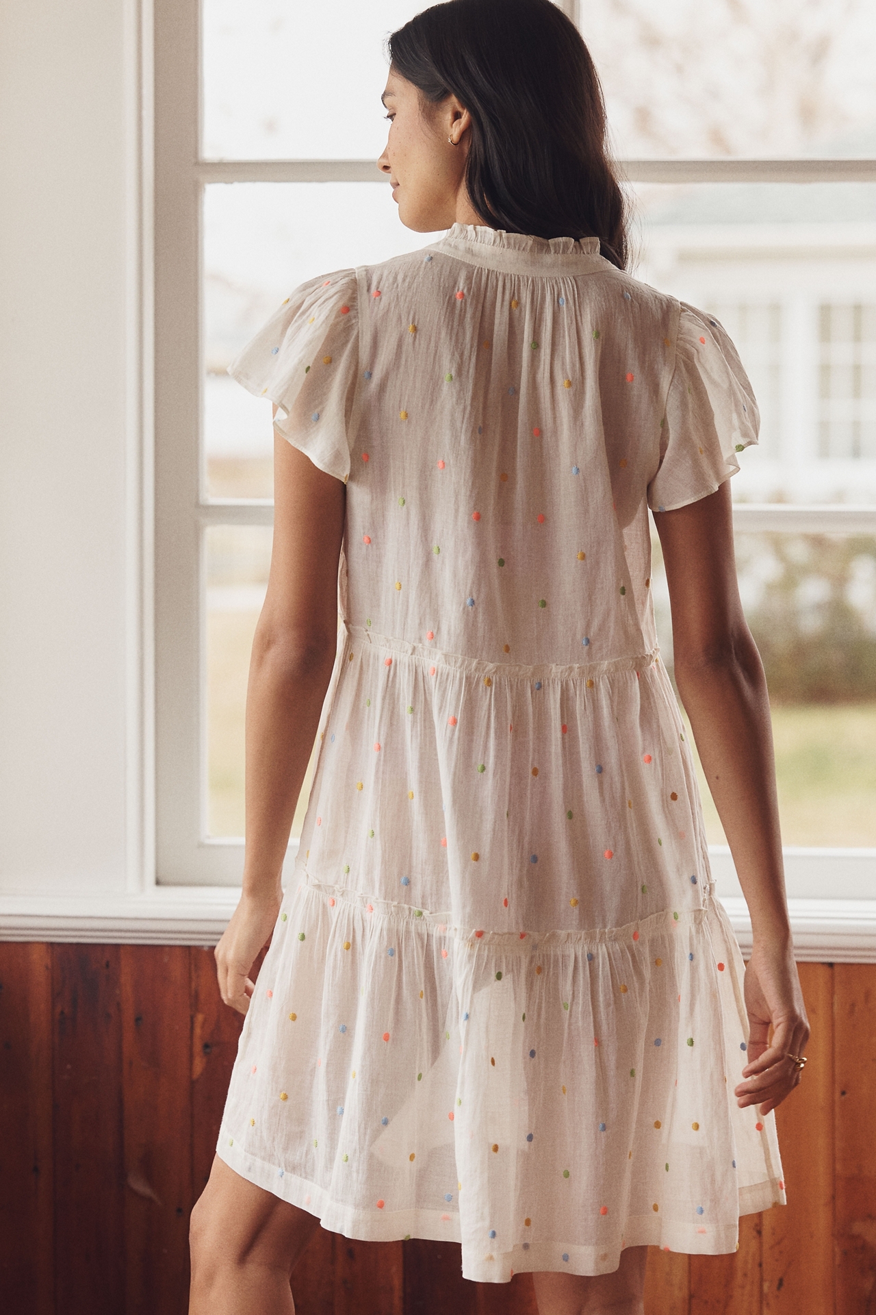 LyreBird Tiered Flutter-Sleeve Mini Dress