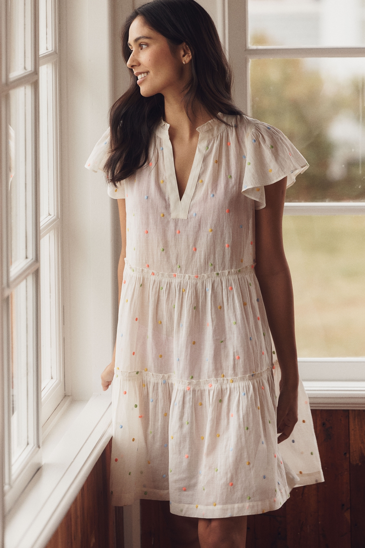 LyreBird Tiered Flutter-Sleeve Mini Dress