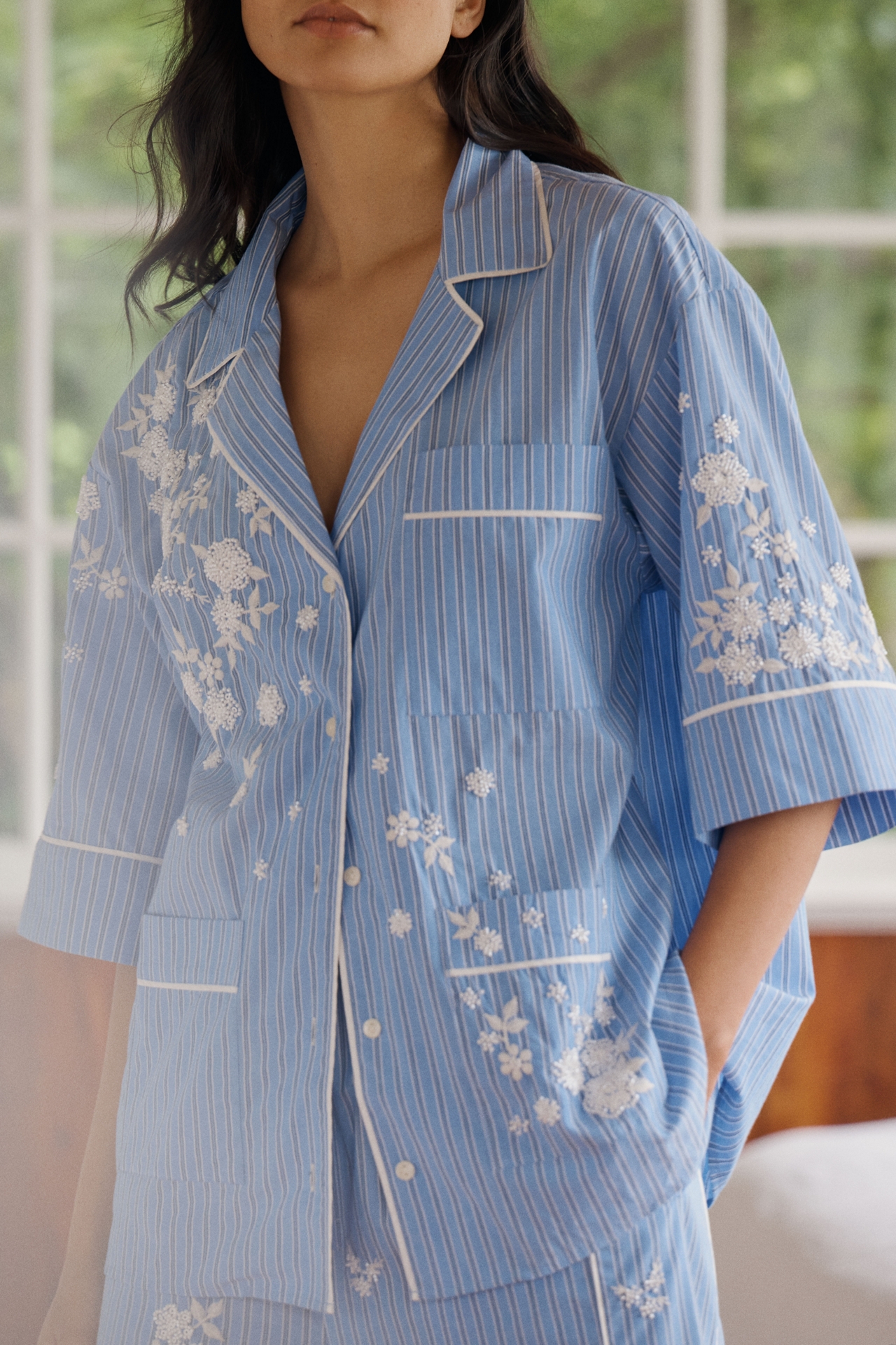 LyreBird Cotton Embellished Buttondown Top