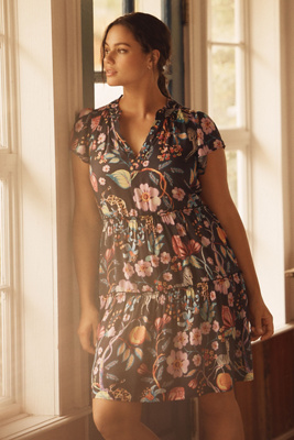 Anthropologie By  Ruffle Sleeve Dress In Gray