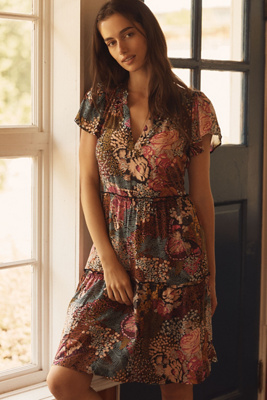 Anthropologie By  Ruffle Sleeve Dress In Gray