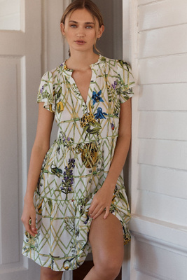 ruffled floral shirt dress anthropologie Maeve Ruffled Floral Shirt Dress