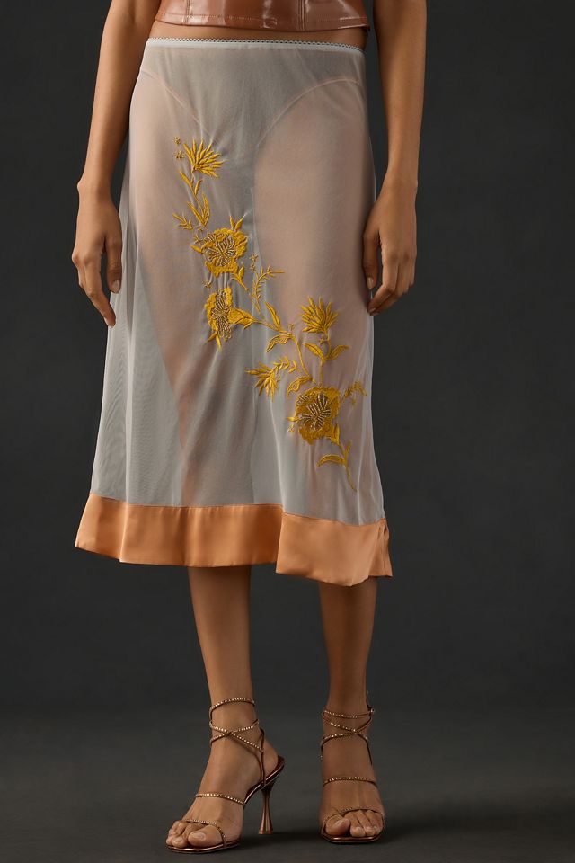 By Anthropologie Embroidered Sheer Midi Skirt #1