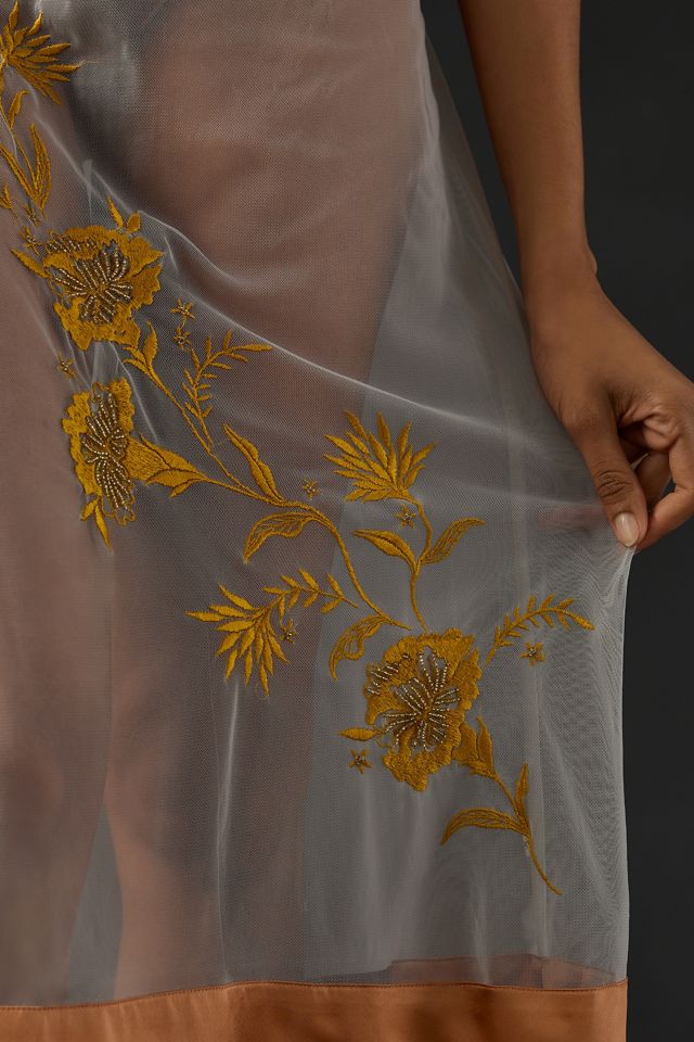By Anthropologie Embroidered Sheer Midi Skirt #3