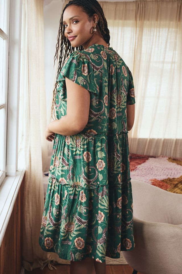 Victoria Garcia Flutter-Sleeve Tiered Pajama Dress | Anthropologie