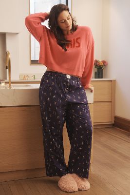 By Anthropologie Cotton Boxer Pyjama Bottoms In Blue