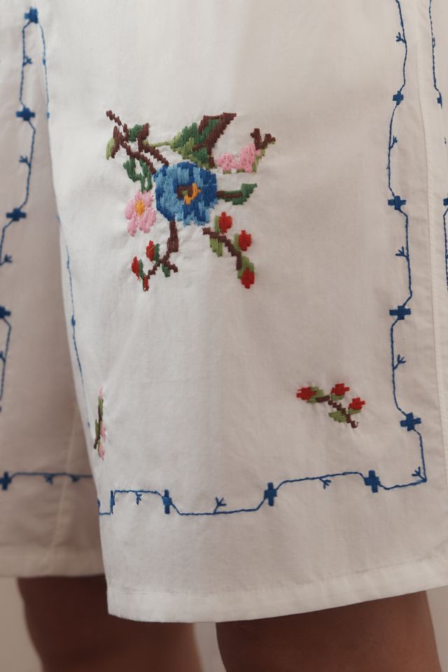 By Anthropologie Embroidered Bermuda Boxer Shorts #2