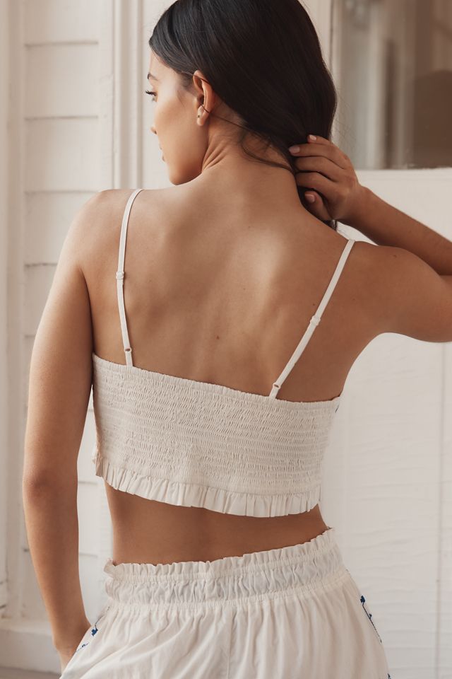 By Anthropologie Embroidered Smocked Bandeau Top #1