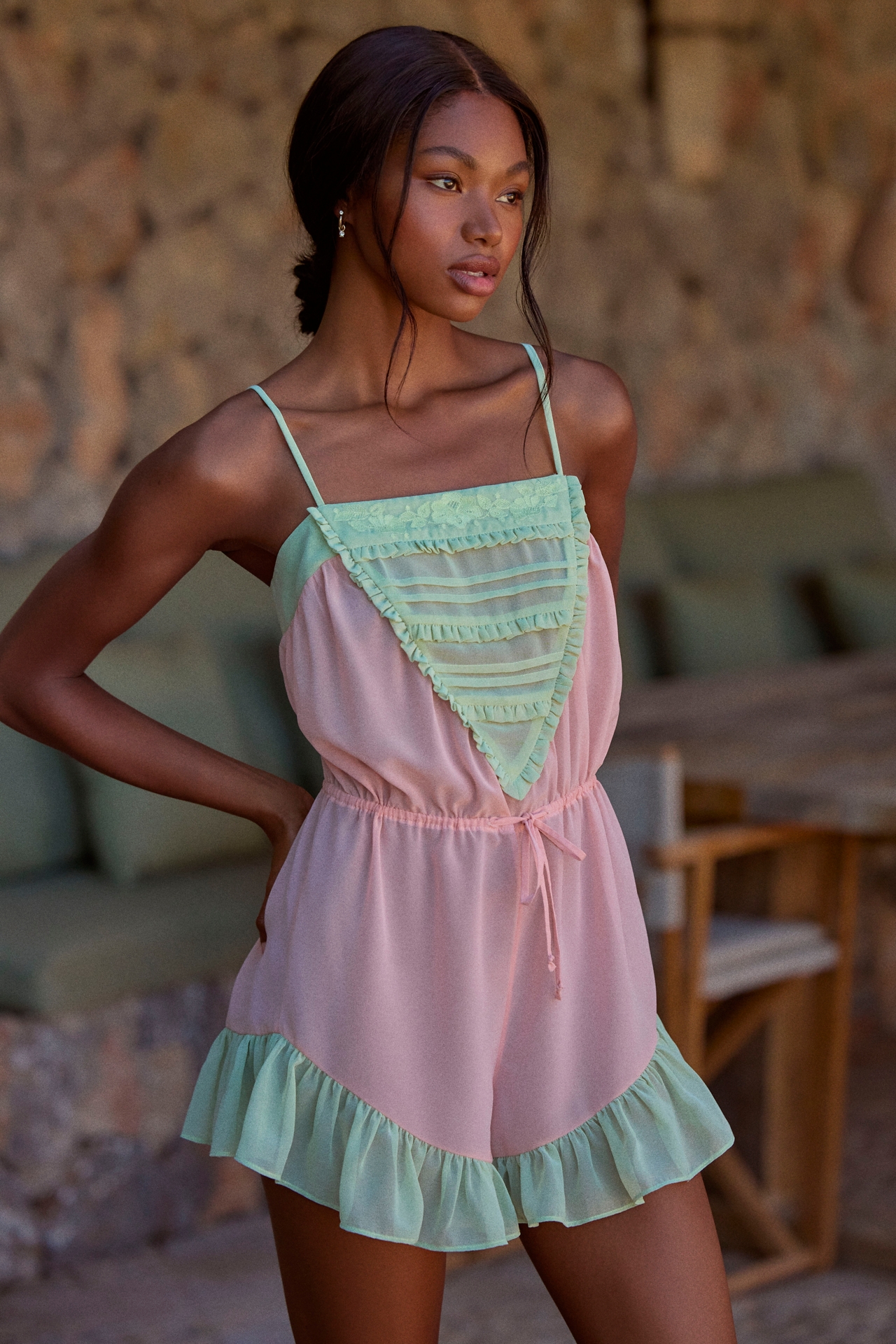 LyreBird Sheer Ruffle Romper