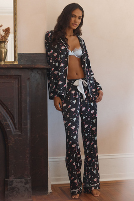 Beach Riot Livy Top & Connie Pants Pajama Set In Black