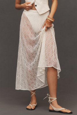 By Anthropologie Lace Maxi Slip Skirt In White