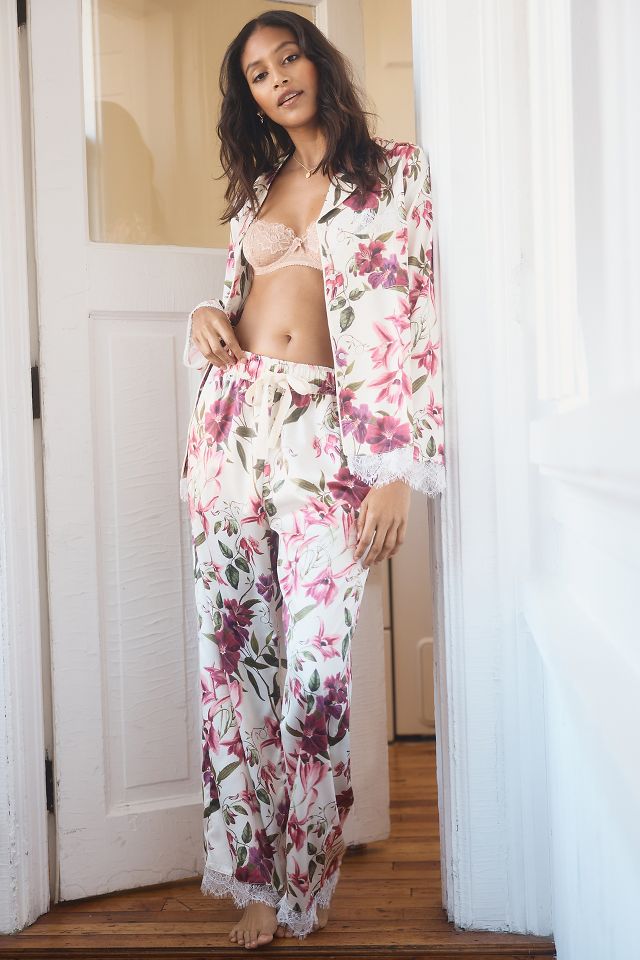 Floral satin pajama discount set