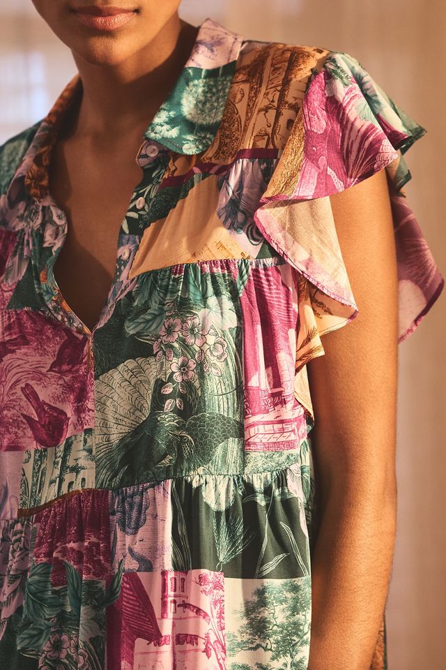 Vestido Mini Estampado con Mangas Acampanadas de Anthropologie #1