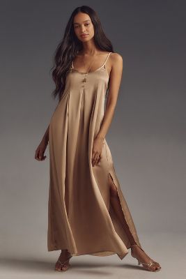 Shop By Anthropologie Sleeveless Scoop-neck Silky Maxi Dress In Gold