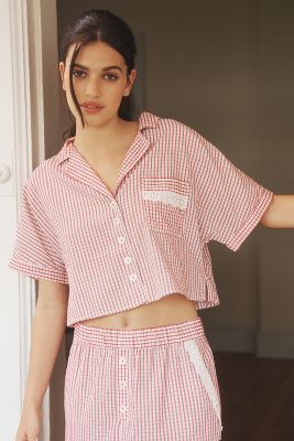 Shop By Anthropologie Gingham Boxy Pajama Shirt In Red