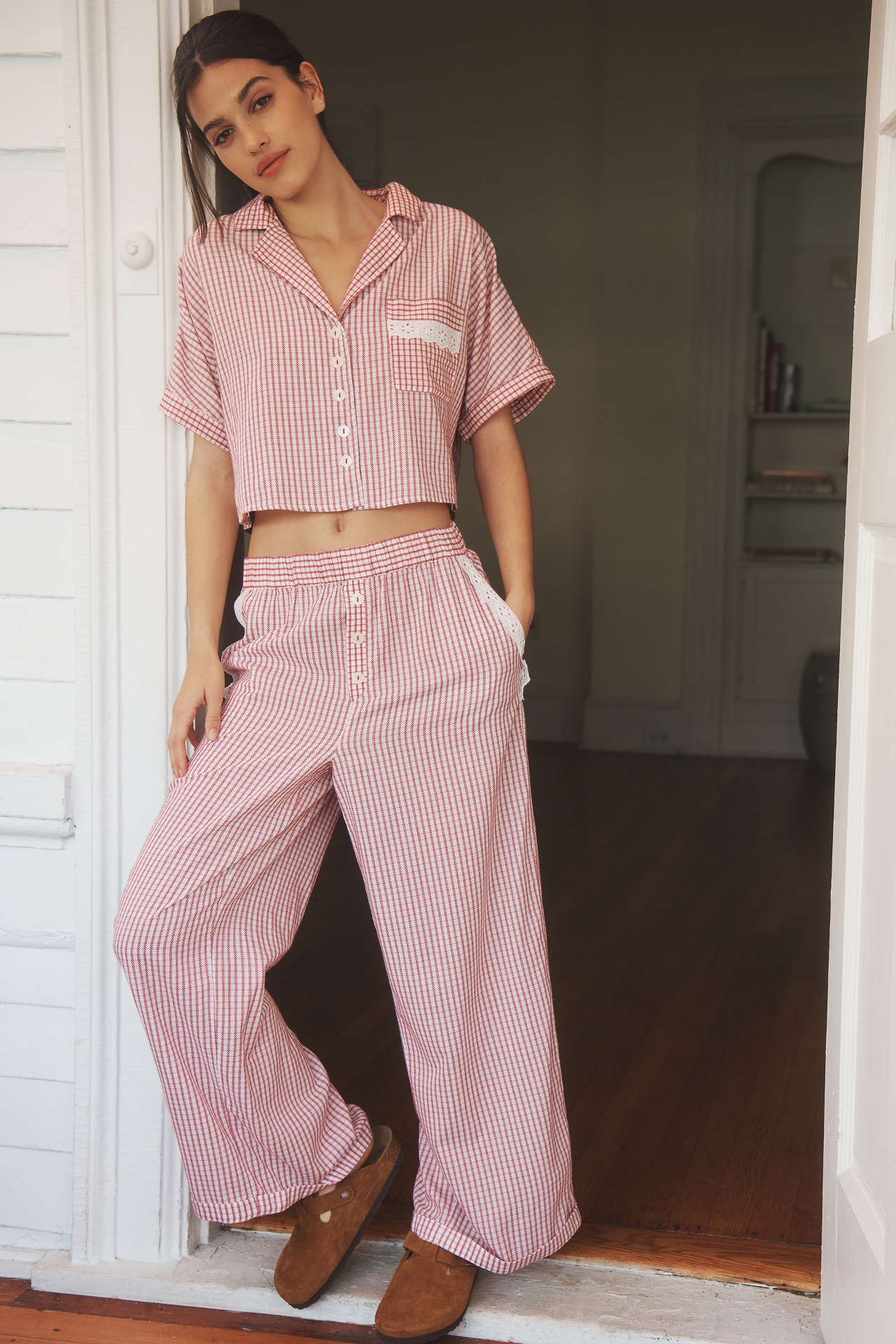 By Anthropologie Gingham Boxy Pajama Shirt