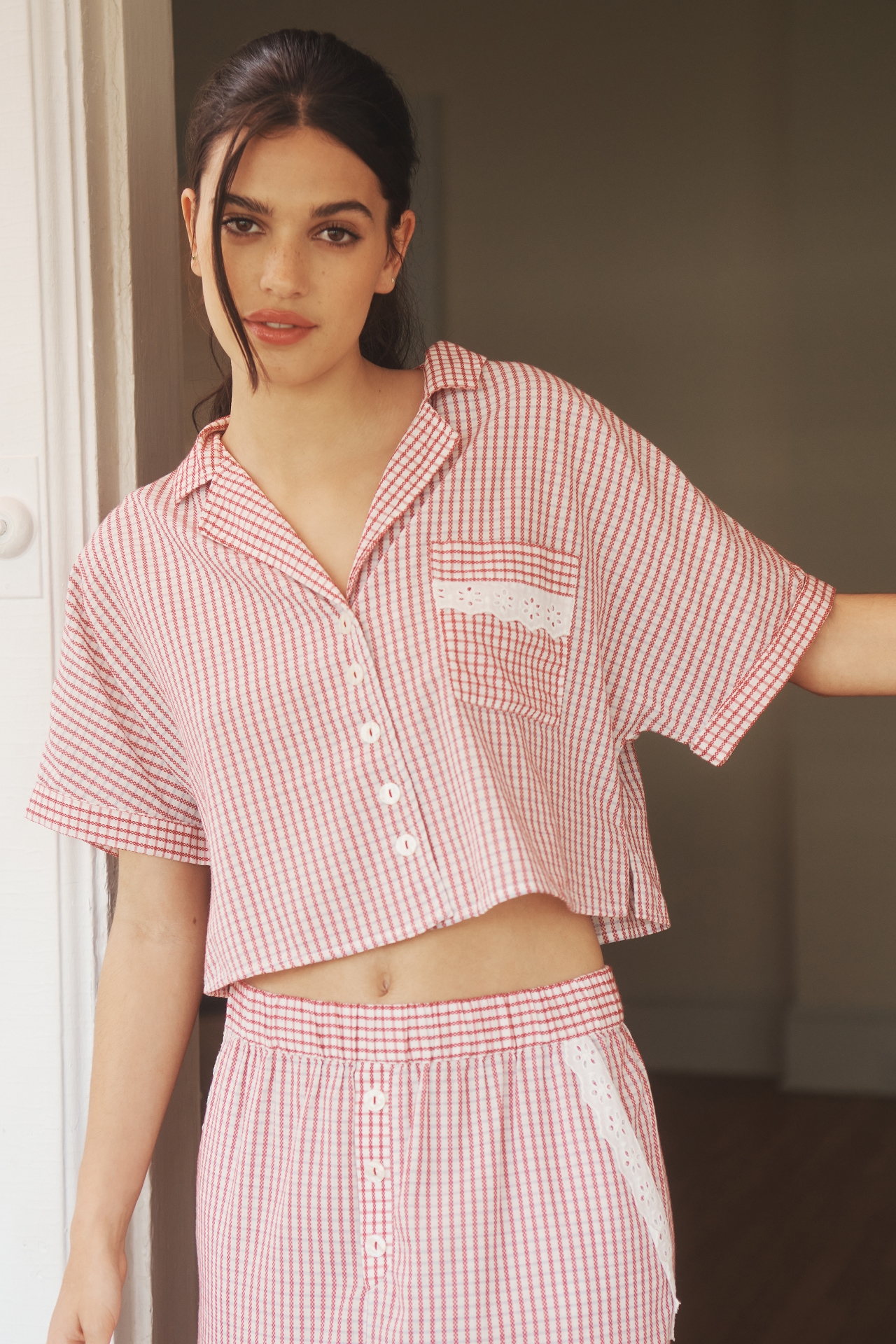 By Anthropologie Gingham Boxy Pajama Shirt