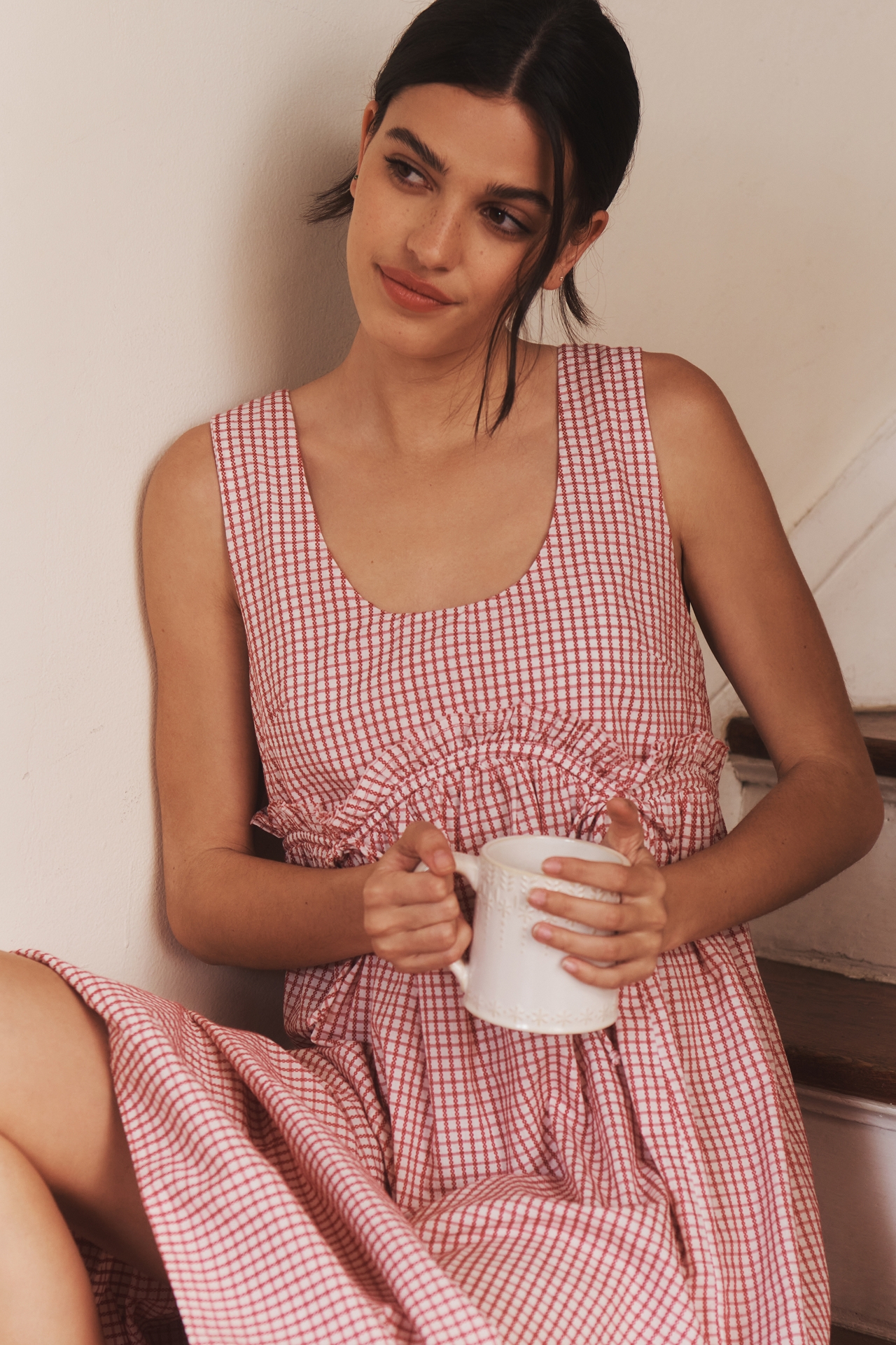 By Anthropologie Sleeveless Gingham Midi Dress