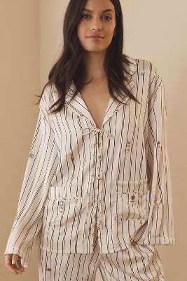 BY ANTHROPOLOGIE SILKY BEJEWELED PAJAMA TOP 