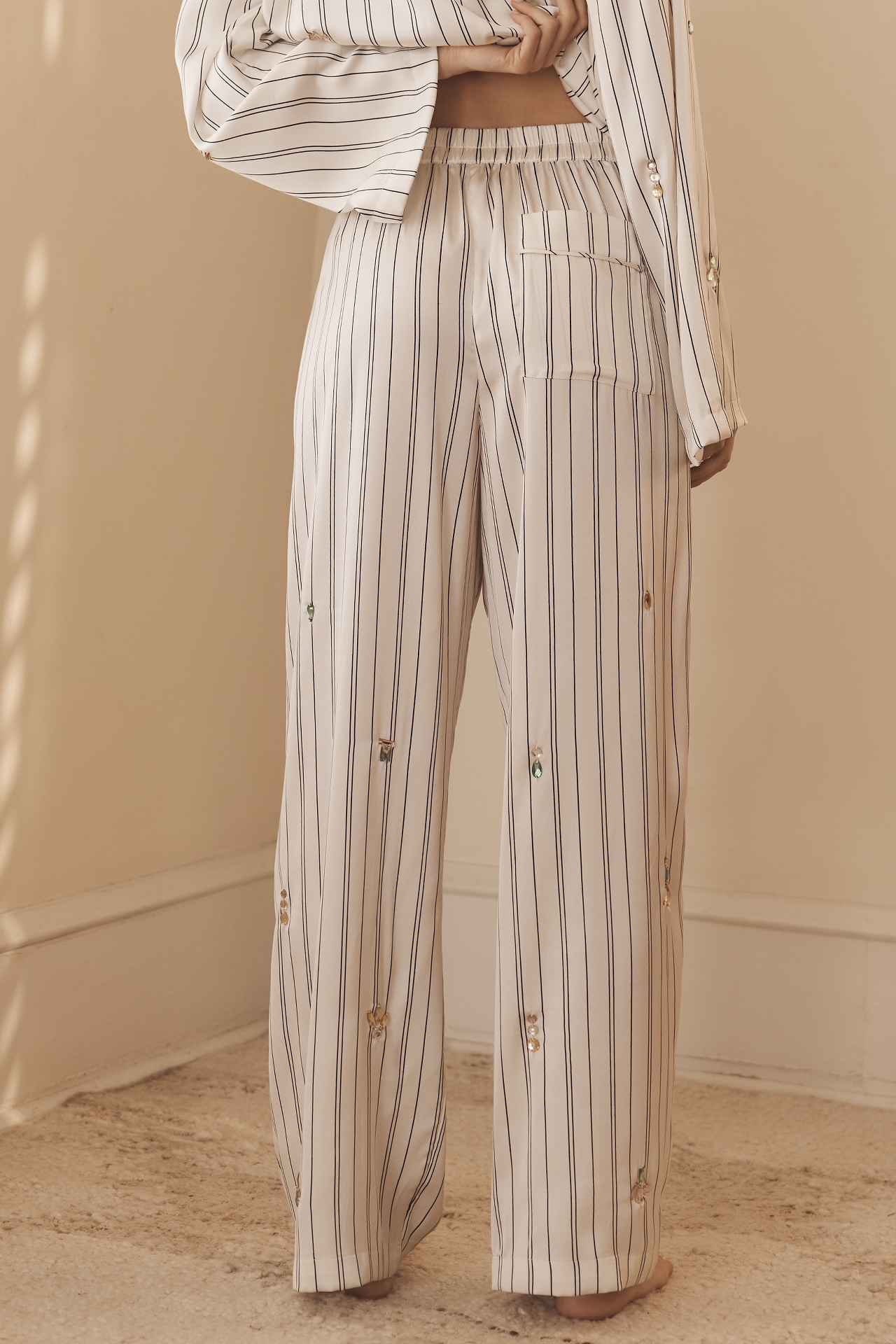 By Anthropologie Silky Bejeweled Pajama Bottoms