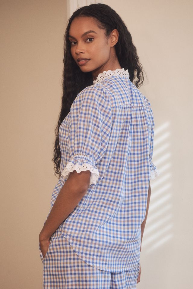 By Anthropologie Blusa con Botones de Manga Abullonada con Ribete de Encaje #2