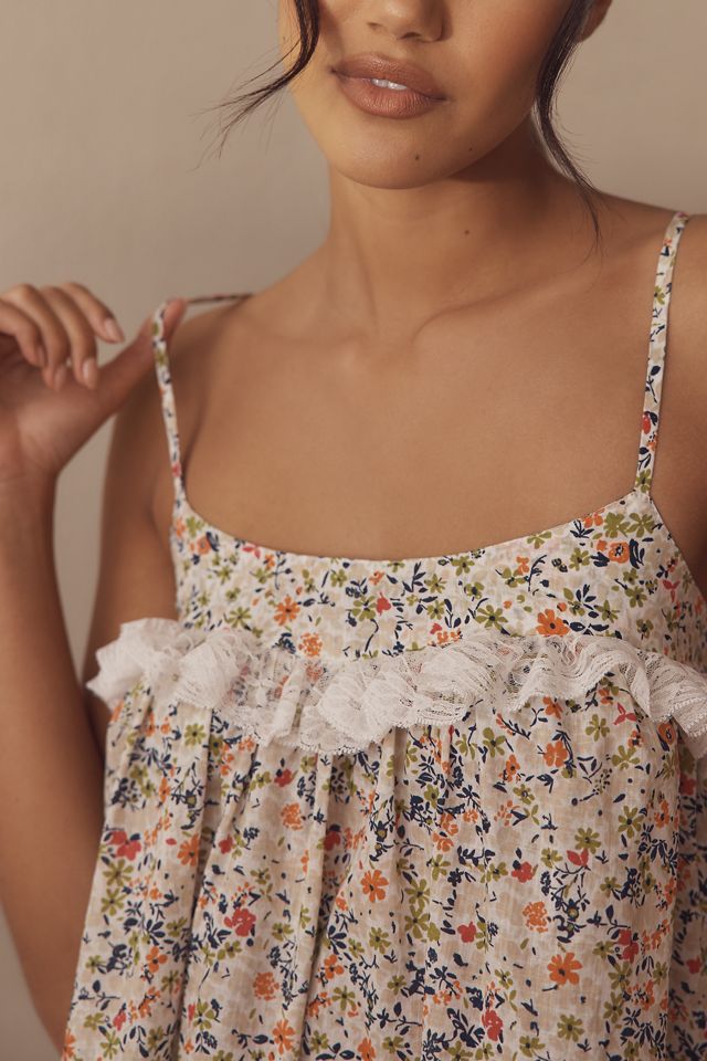 By Anthropologie Lace-Trim Ruffle Mini Nap Dress