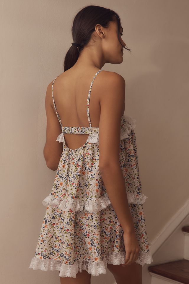 By Anthropologie Lace-Trim Ruffle Mini Nap Dress