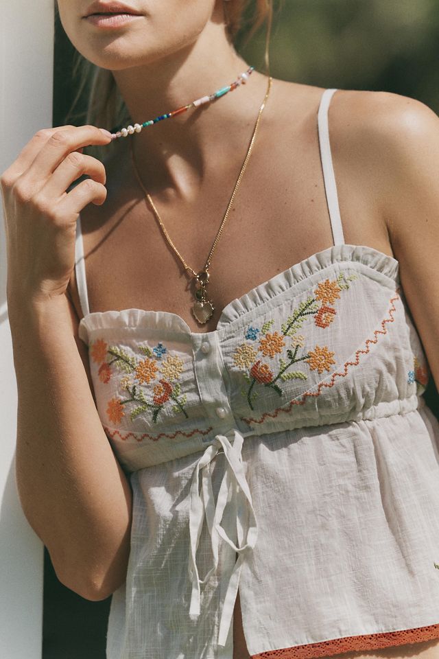 By Anthropologie Embroidered Flyaway Cami #1
