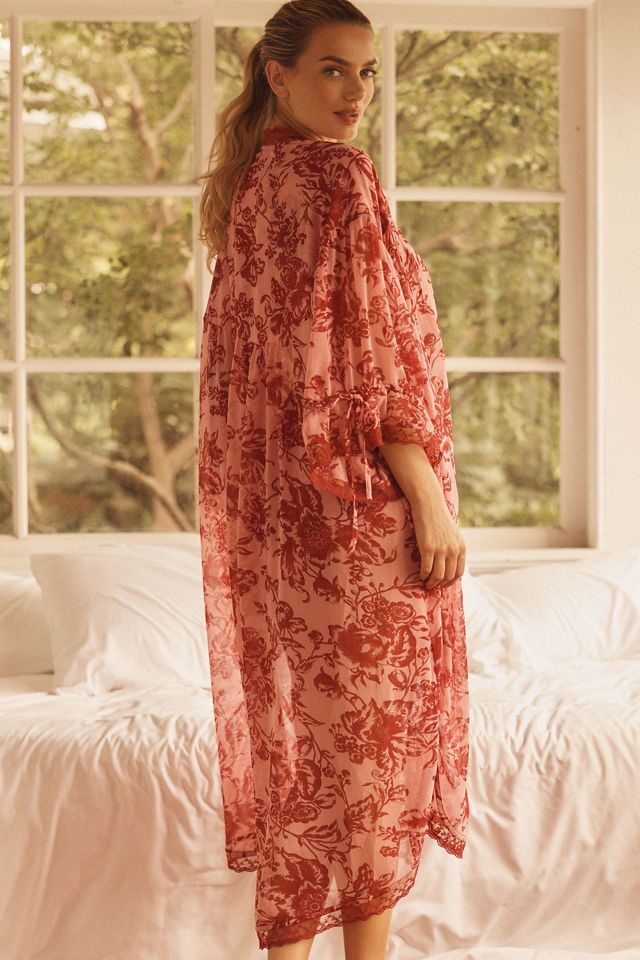 LyreBird Embroidered Lace-Trim Kimono #2