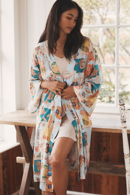 Lyrebird Silky Printed Midi Robe In White